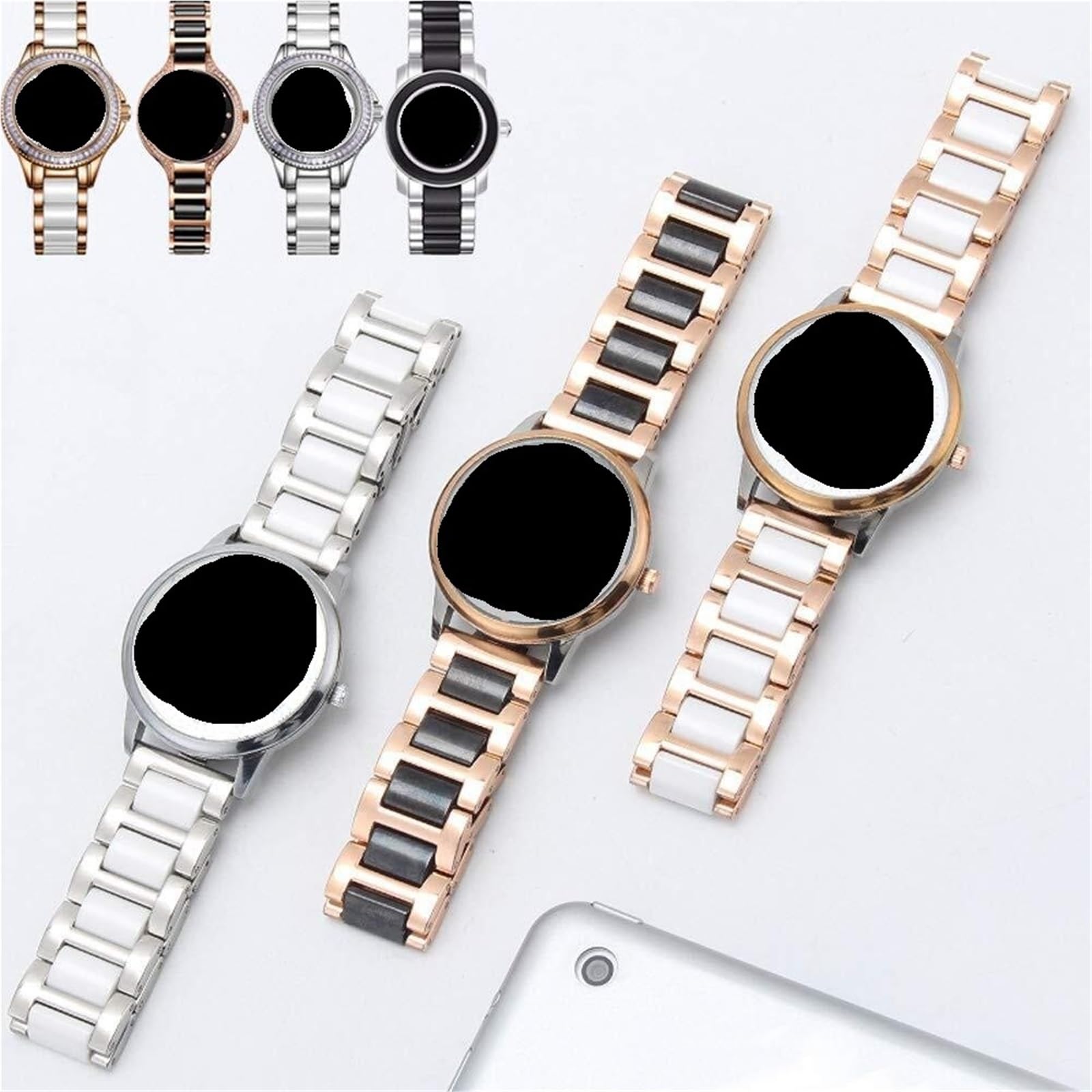 Correa de cerámica Universal para Reloj (14 mm, 16 mm, 18 mm, 20 mm y 22 mm) con Cierre desplegable de liberación rápida (Plata y cerámica Negra de 16 mm)