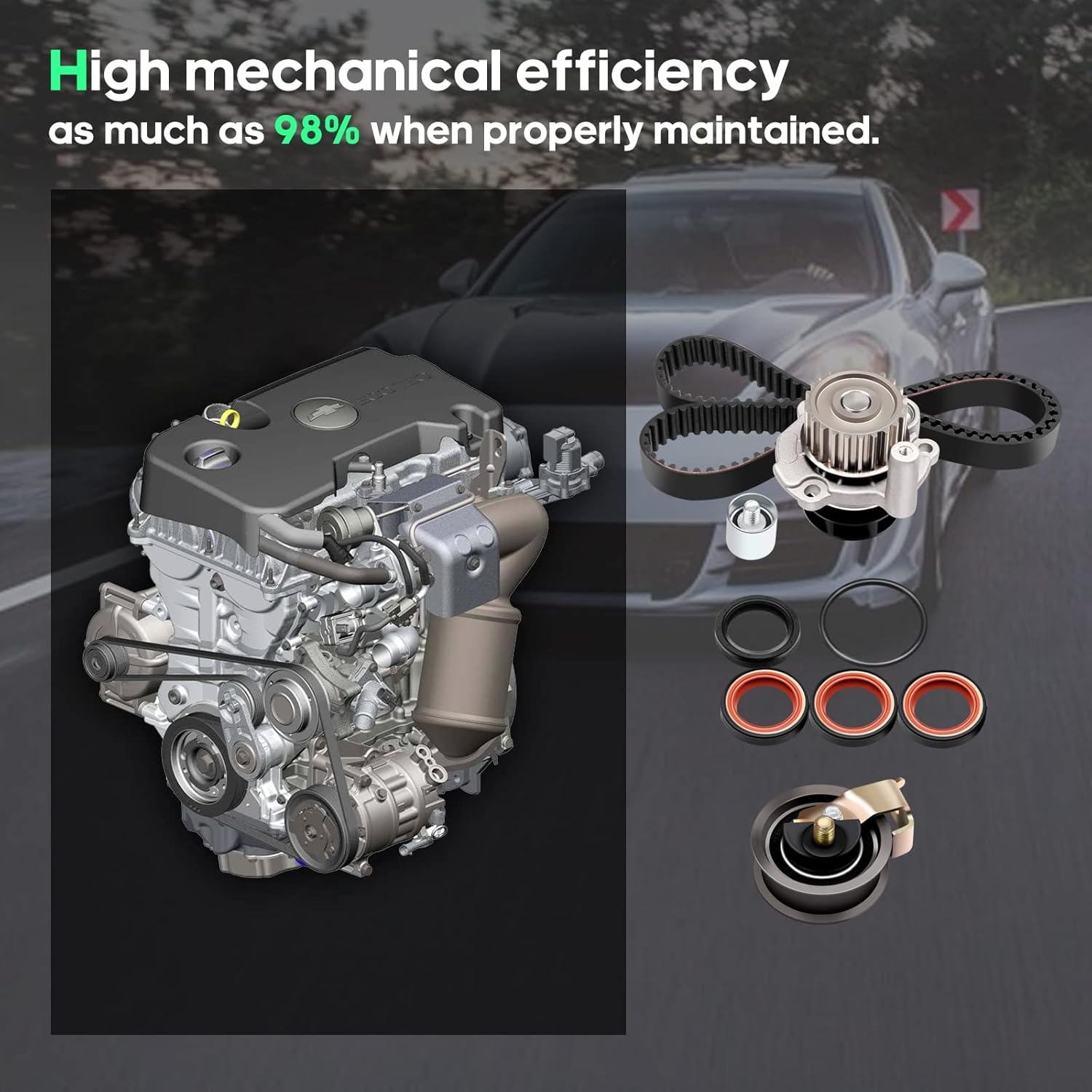 SCITOO TBK306 WP9020 TS26306 TSW306 Engine Timing Belt Kit Fits for 2000-2006 for Audi TT 2000-2006 for Audi TT Quattro 2001-2006 for Volkswagen for Golf 2001-2005 for Volkswagen for Jetta