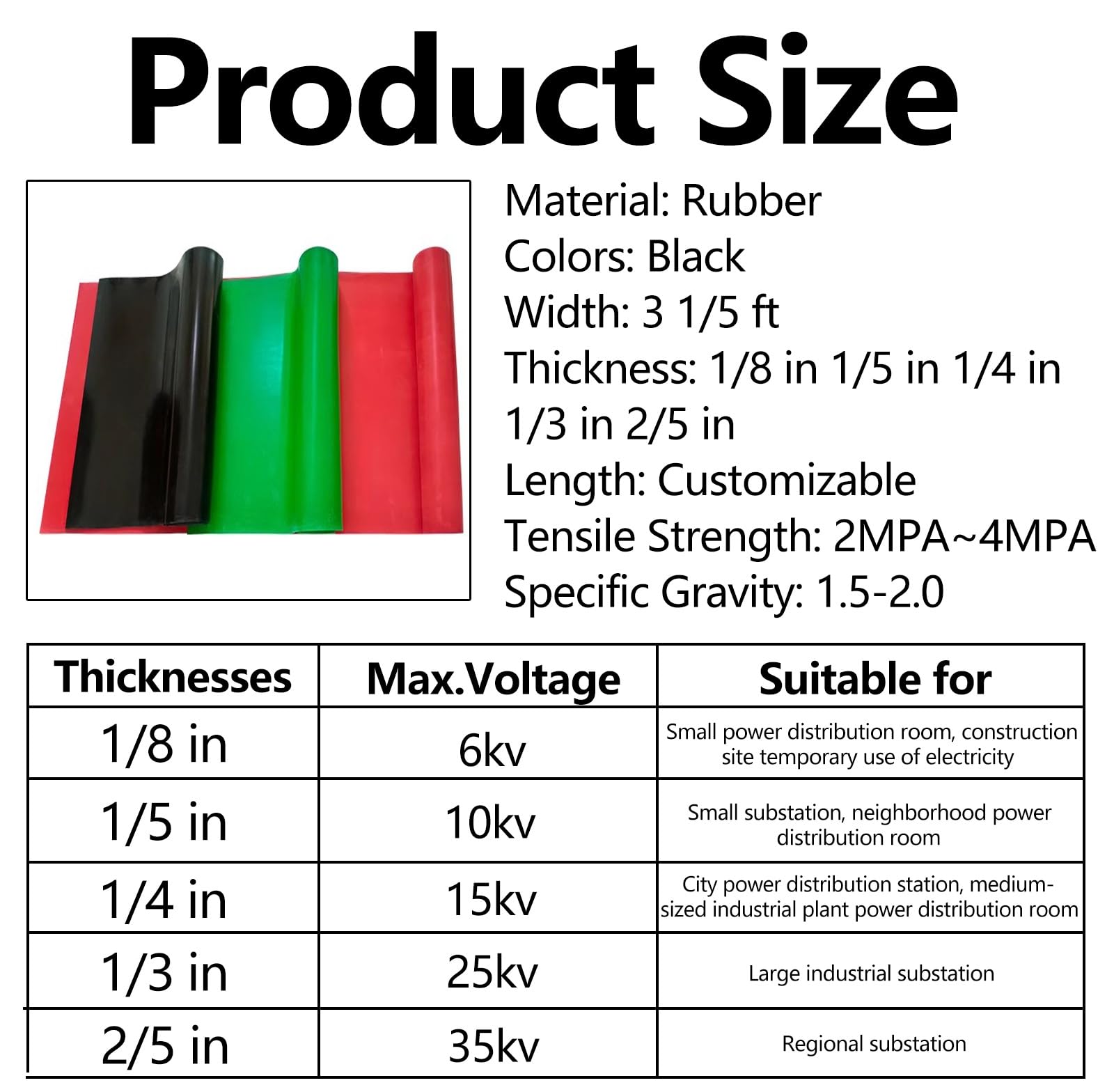 ERRULAN Large Insulating Rubber Floor Mats, Distribution Room Rubber Floor Roll for Power Electrician, Distribution Room/Workshop Waterproof Safety Mat Insulated(1/8 in,7ft)