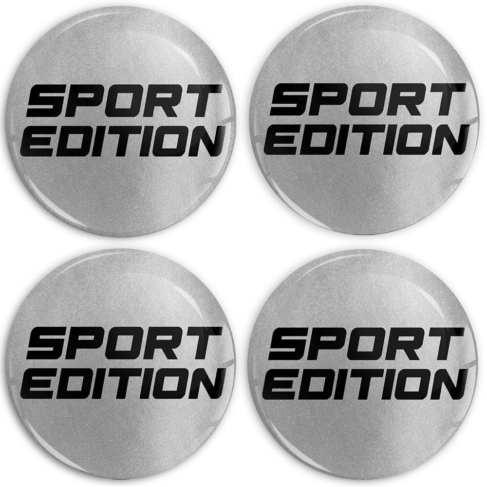 4 x 65 mm naklejki na kołpaki, naklejki na koła, Sport Edition, czarno-srebrna, A 6765