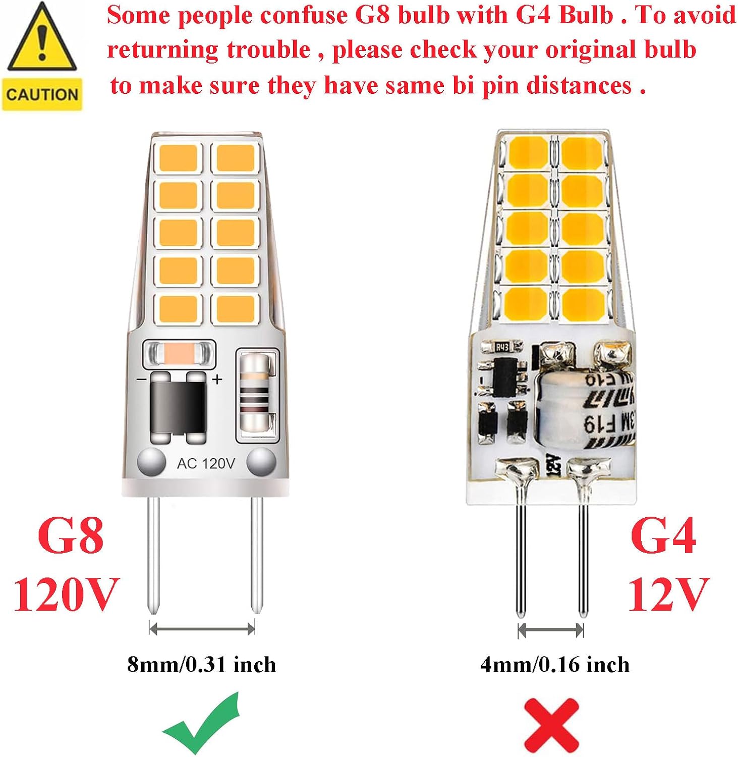 Kapata 5 Pack G8 LED Bulb Soft White 2700K 120V 3W Equivalent to G8 Halogen Bulb 35W T4 JCD Type GY8.6 Bi-Pin Base, Non-dimmable for Under Cabinet Light, Under Counter Kitchen Lighting image 5