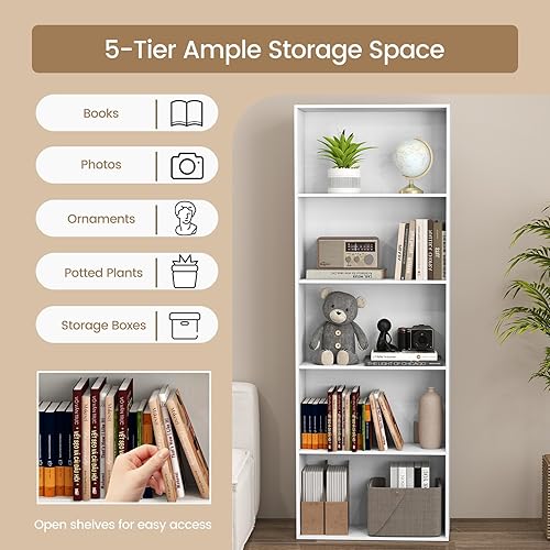 Miniatura 5 de Estantería de 5 estantes, estantes altos y estanterías, torre vertical, estantes de almacenamiento de madera, estante moderno para libros,