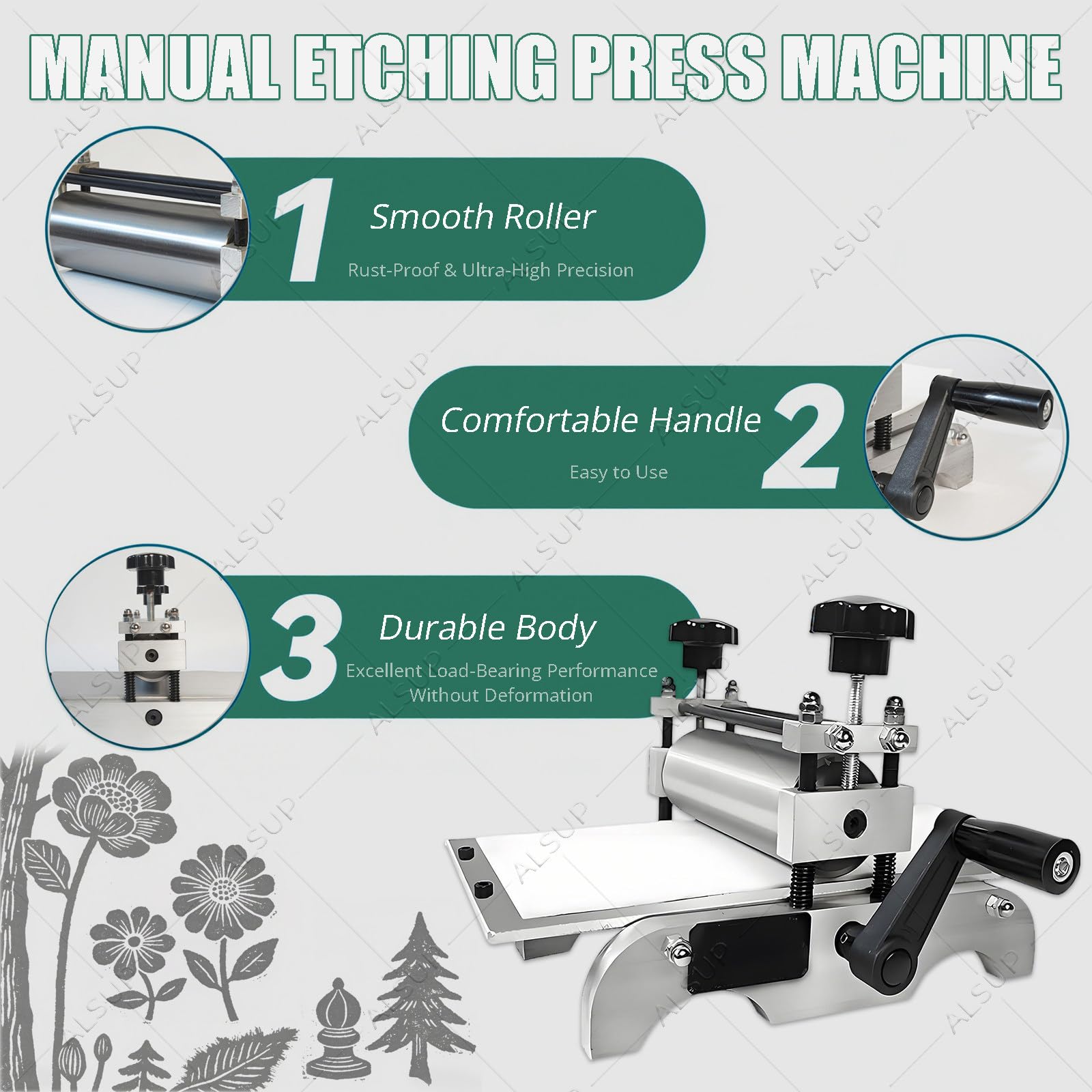Máquina de grabado manual con altura de rodillo ajustable, prensa de grabado profesional de escritorio para papel, madera y placa de cobre
