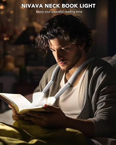 Miniatura 9 de NIVAVA Luz LED de lectura para cuello, luz de libro para leer en la cama, rotación de ejes de dirección, brazo de silicona flexible, 3 colores, luz