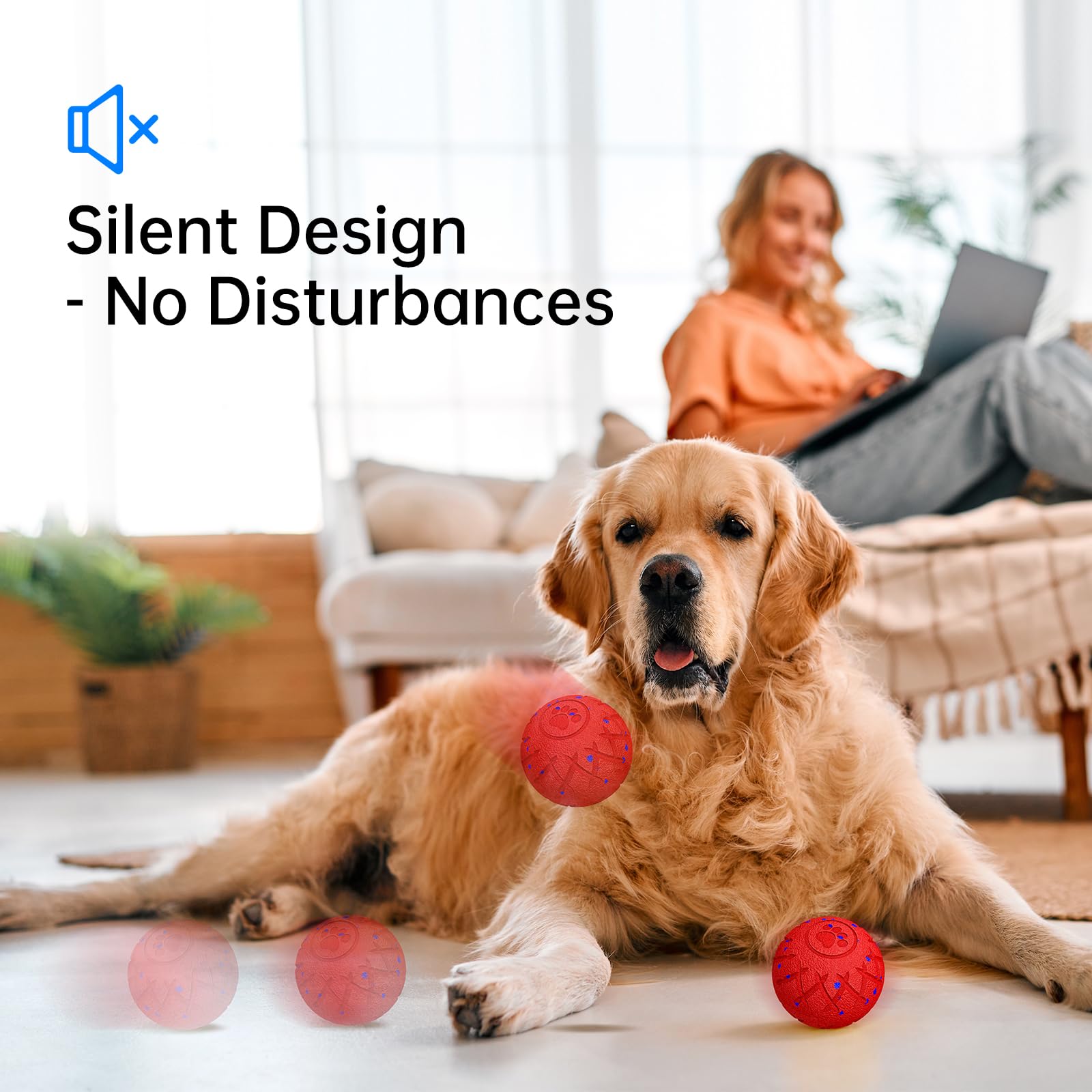Balle interactive pour chien, mouvement automatique, rebondissement et rotation, indice d'étanchéité IP54, balle roulante active pour chiens de taille moyenne et grande [2025] rechargeable par
