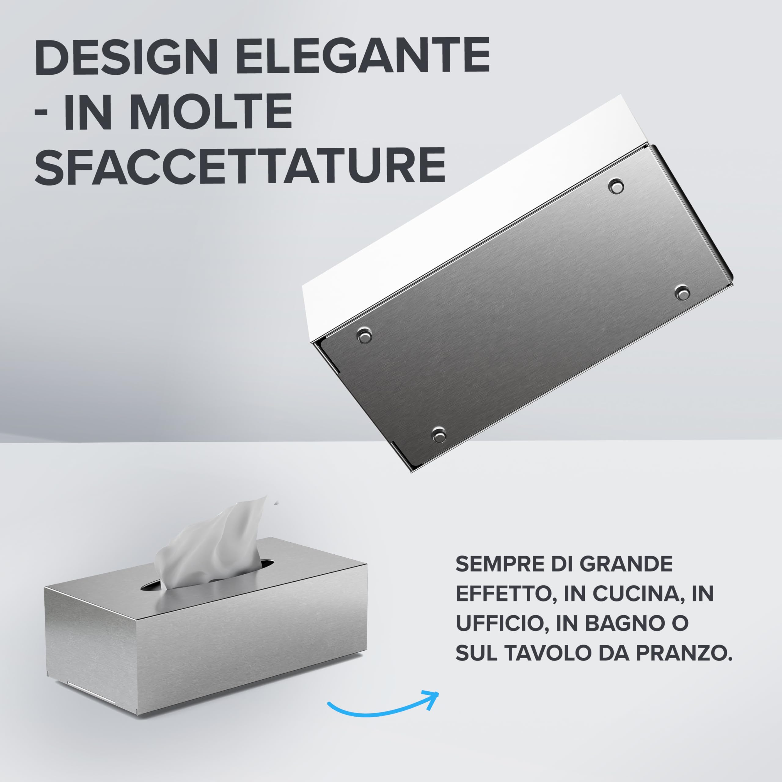 ovimar cosmetic tissue box Fornaes | acciaio inox | argento | dispenser di fazzoletti, asciugamani di carta, fazzoletti cosmetici per bagno, cucina, tavolo da pranzo | montaggio a parete opzionale