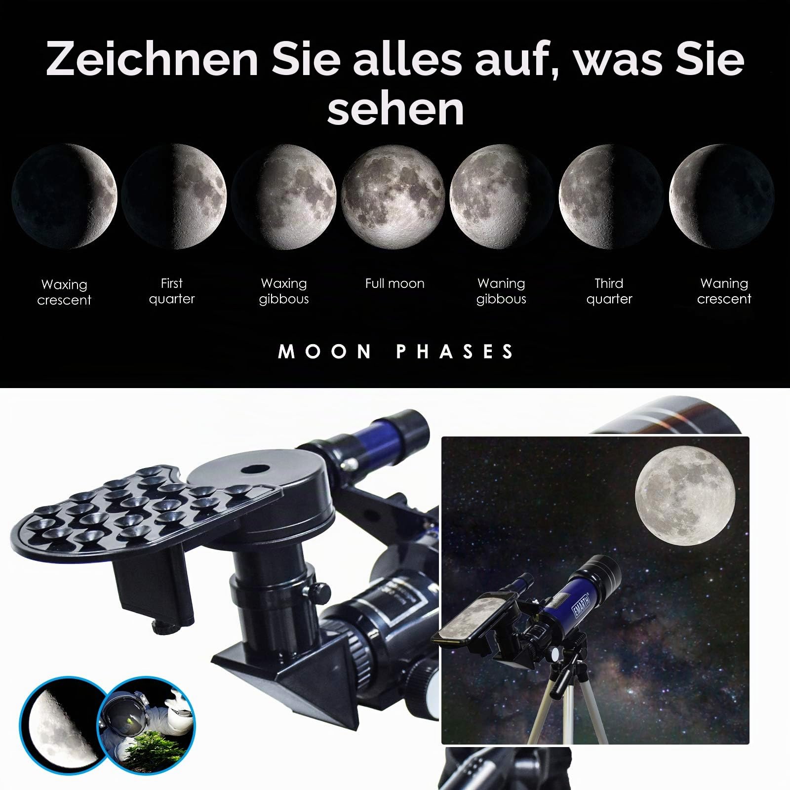 Teleskop für Kinder und Einsteiger für Beobachtung von Himmel und Landschaft- 70mm fernrohr Teleskop Astronomisches Mit verstellbarem Stativ