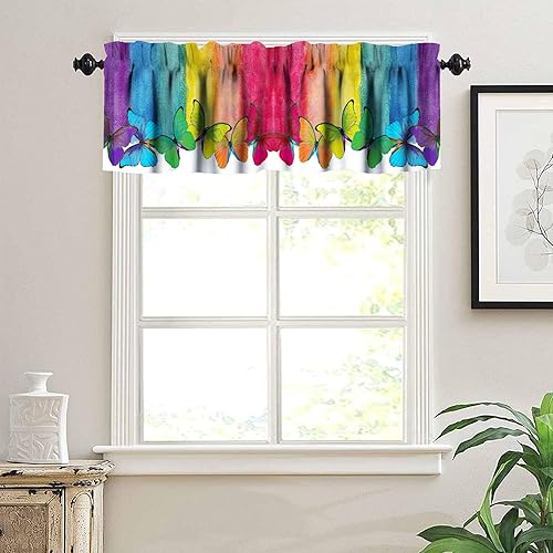 Miniatura 4 de Cenefa de ventana con diseño de mariposa y arco iris, diseño romántico de dibujos animados, acuarela, dormitorio, sala de estar, cocina, tratamiento