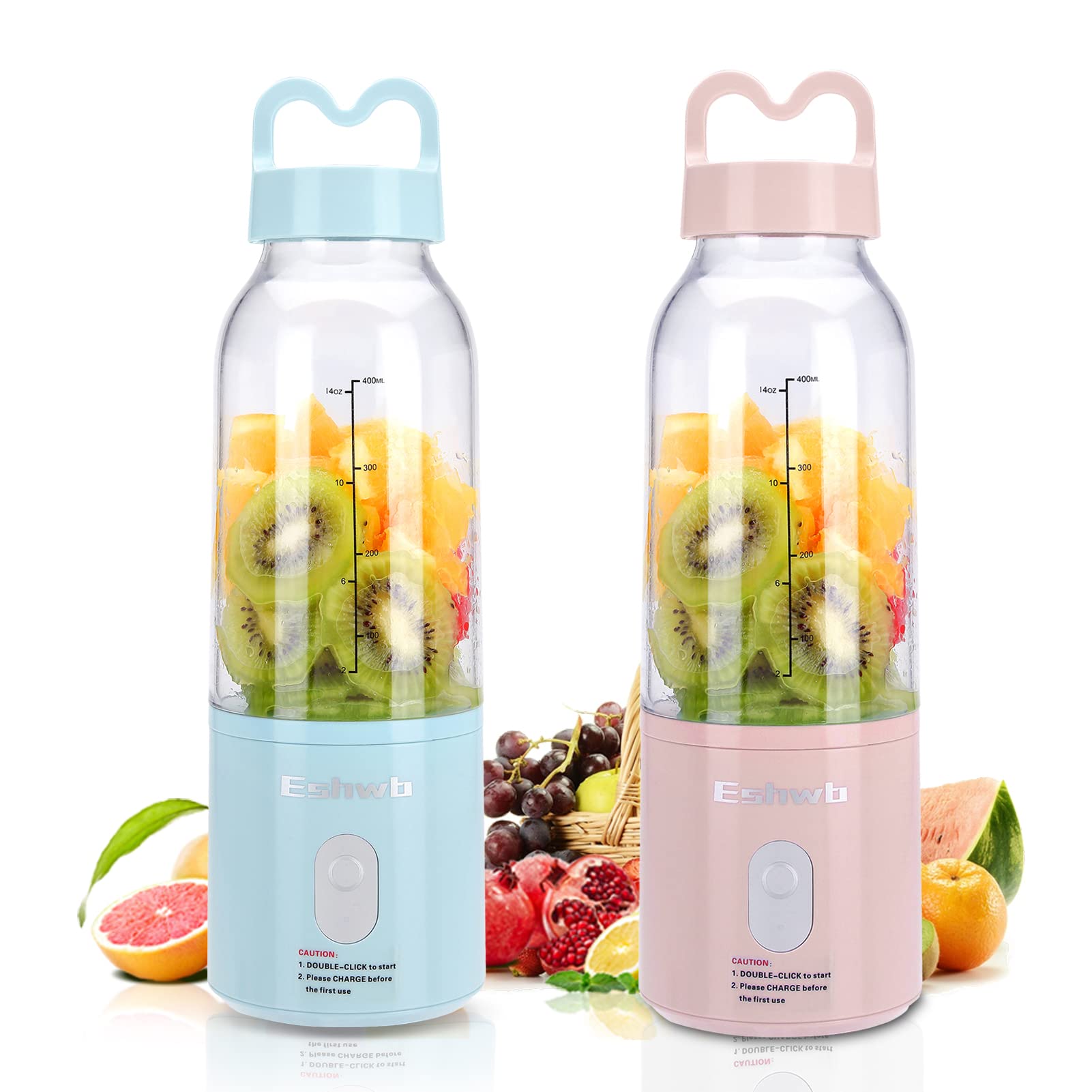 Personal Smoothie Blender, Portable Blender, Battery Powered USB Blender Blue & Pink