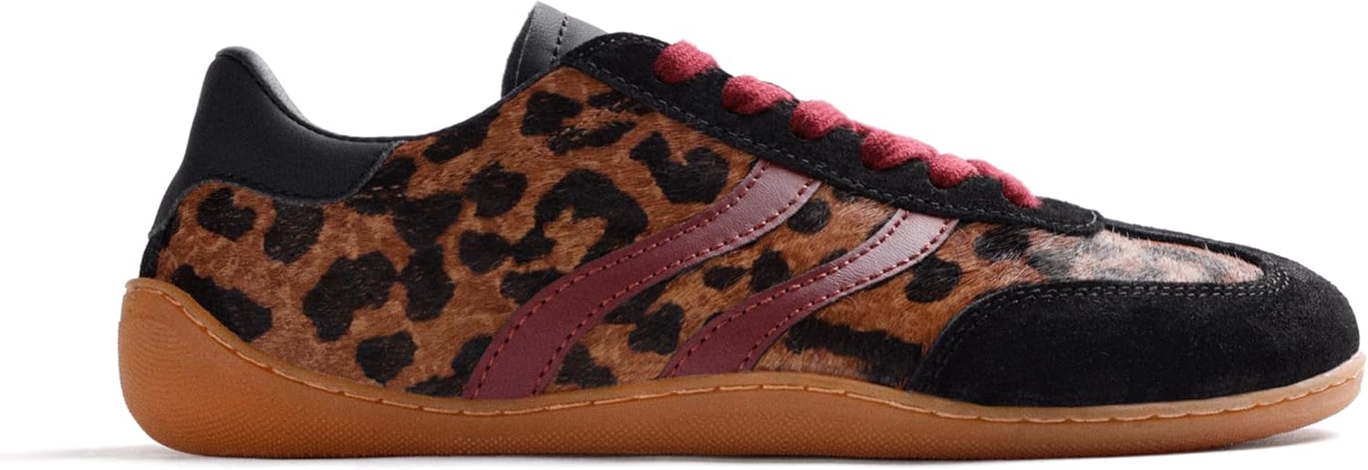 GIOSEPPO Barefoot Girl's Leopard Print Shoe with Contrast Topper System. Guaranteed Natural Walking Feeling. Removable Insole. Thin, Flexible and Lightweight Sole. Wide