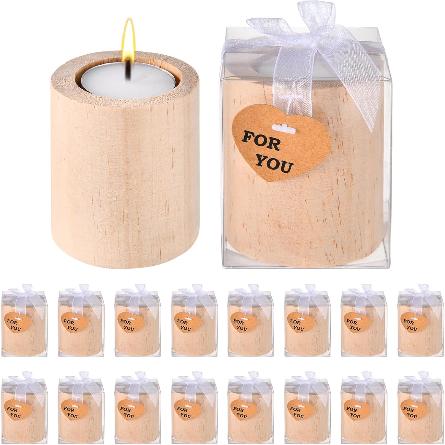 18 Piece of Wedding Favor Candle Holders, Wood Bridal Shower Favors Candles for