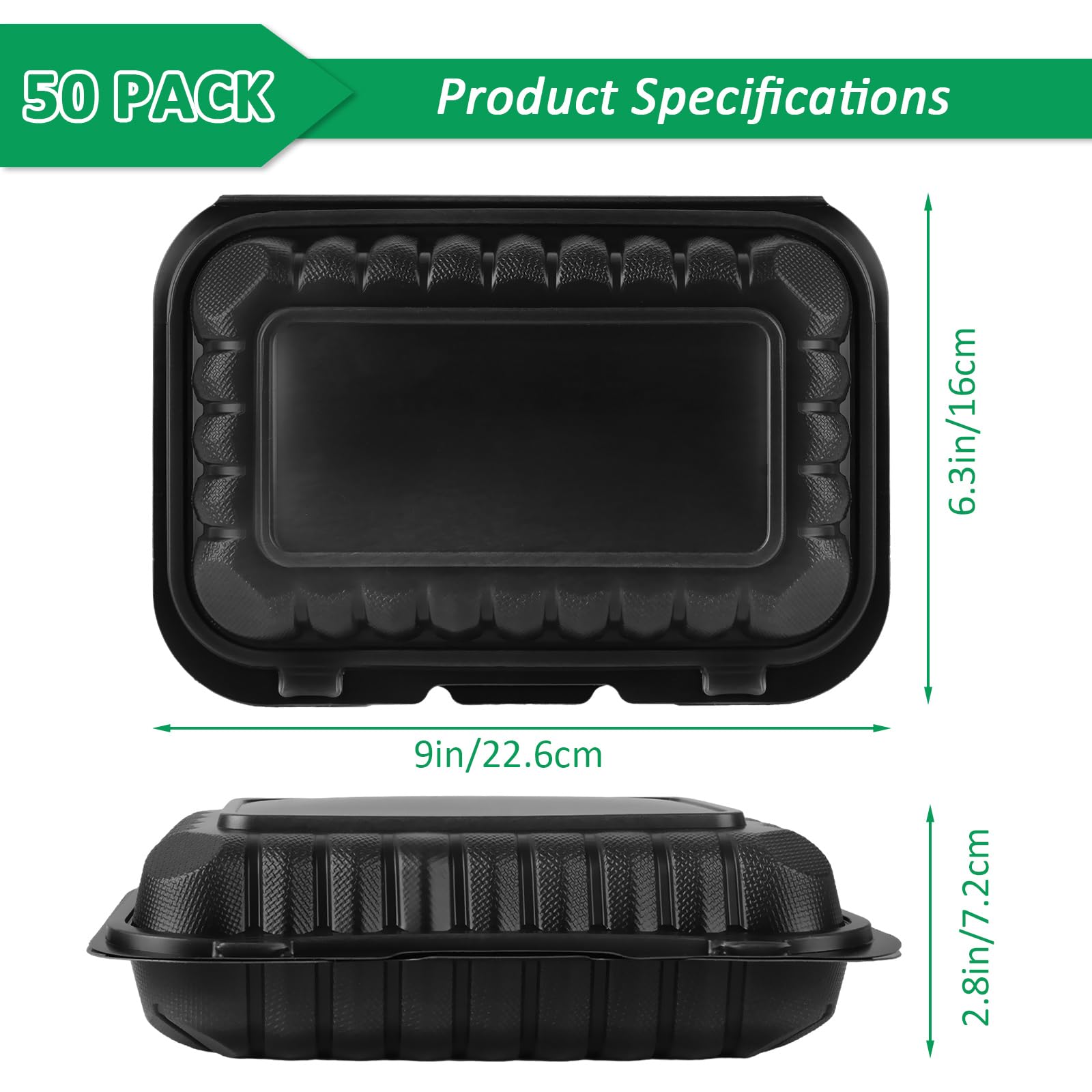 WOPPLXY Paquete de 50 recipientes de plástico para alimentos de 27 onzas, recipientes de plástico de 9 x 6 pulgadas con tapas, cajas de plástico reutilizables sin BPA, cajas desechables para