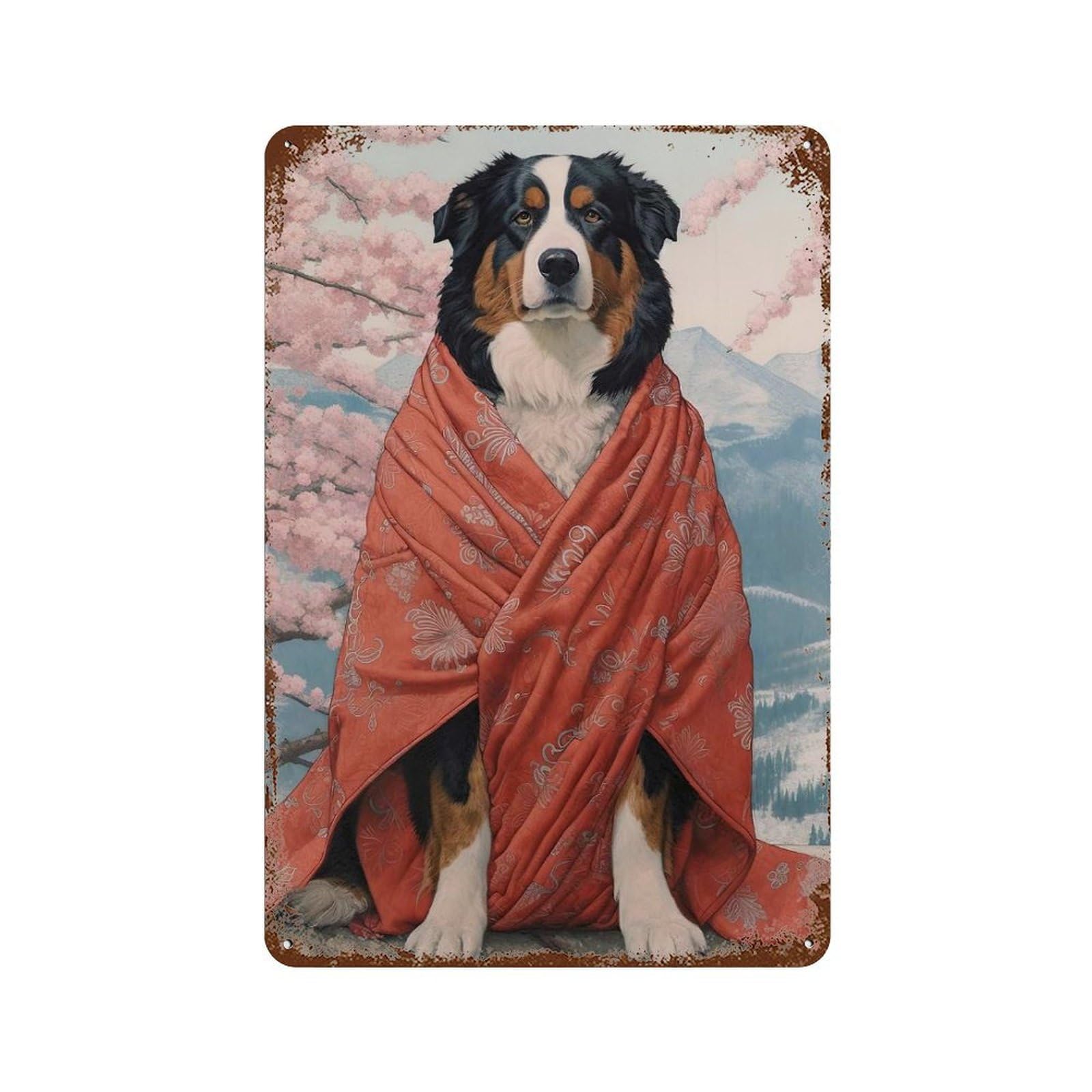 Bernese Mountain Geisha Rusty Metal Tin Sign 11.8"x7.9", Rustic Home Decor for Living Room, Hallway And Home Decor