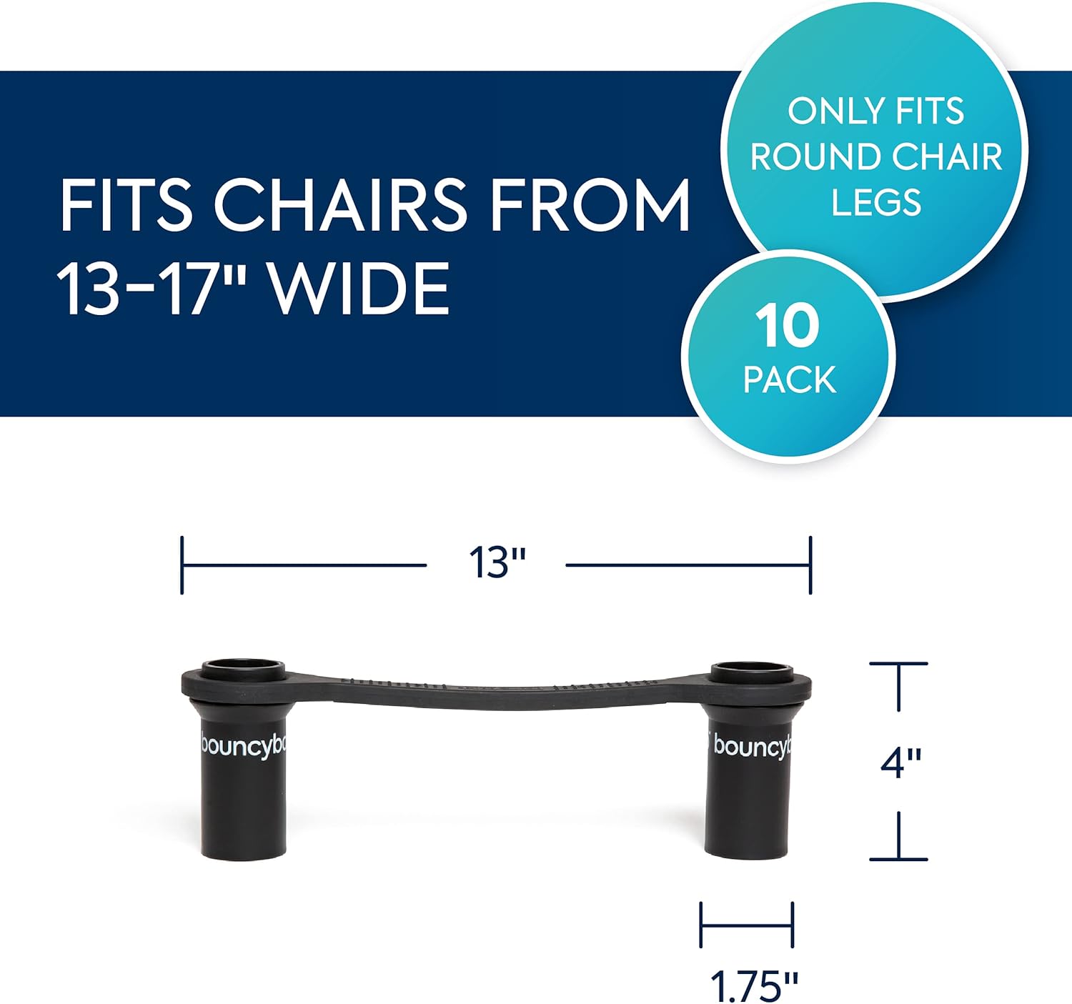 Bouncyband Original Bouncy Bands for Chairs, Black, Pack of 10 –Chair Bands for 13” to 17” Wide Chair Legs with 1.5” Diameter Support Pipes – Silent Sensory Tool Increases Focus & Relieves Stress