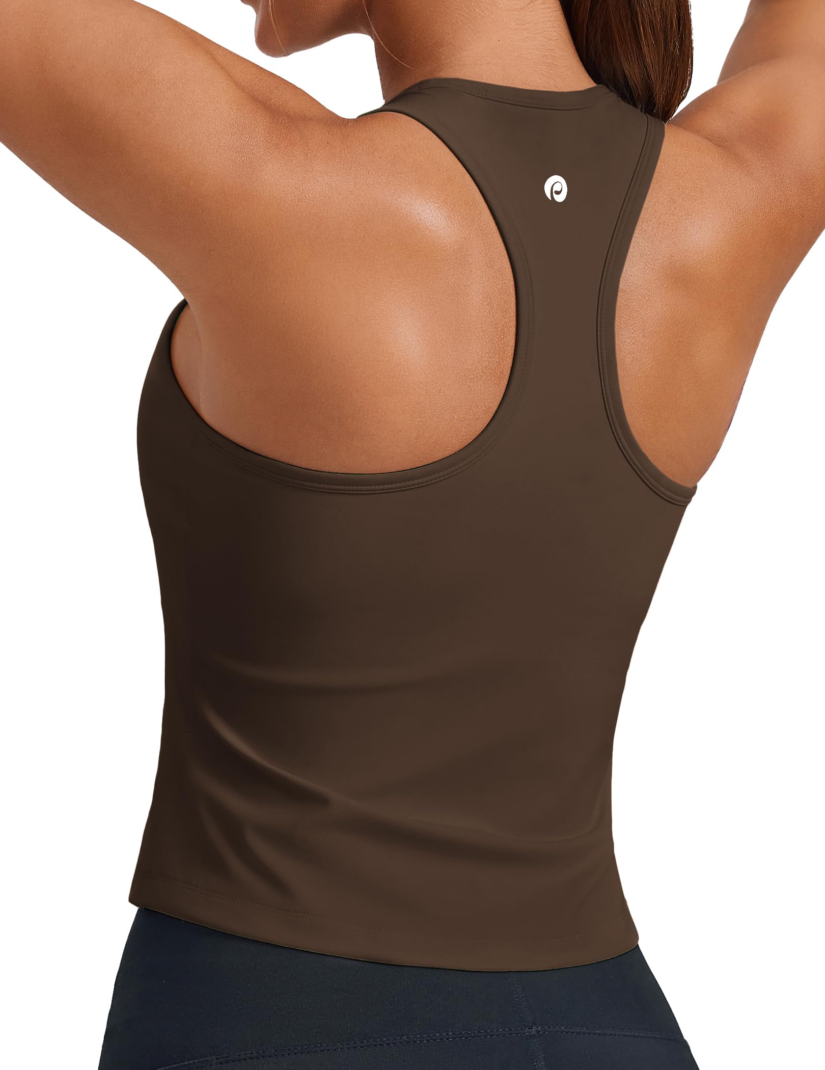 PINSPARK Workout Tops for Women Racerback Tank Top with Built in Bras Waist Length Yoga Tops Padded Athletic Gym Shirt — view 9