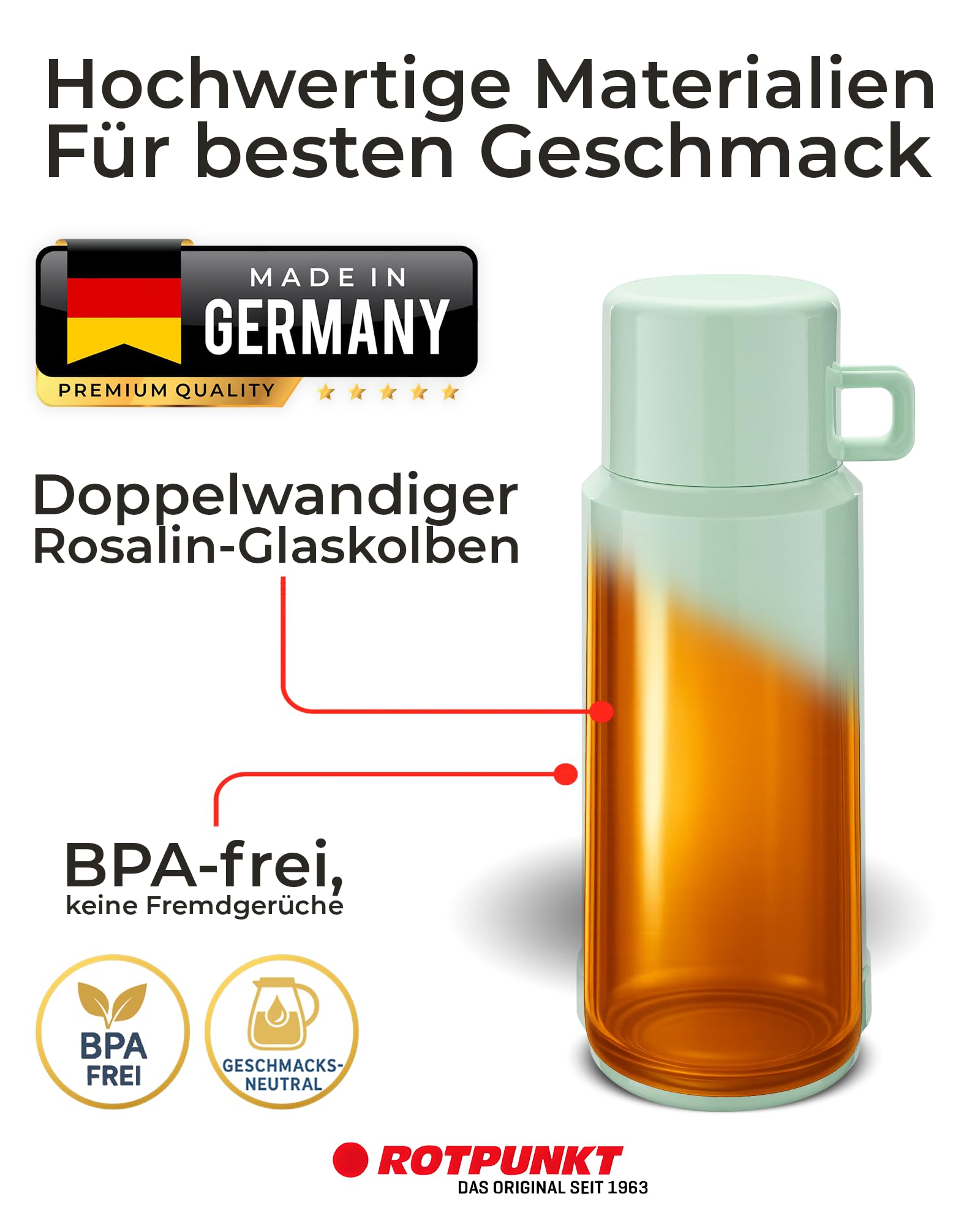 ROTPUNKT Thermos da 0,25 l, con tazza integrata, di alta qualità, prodotto in Germania, caldo fino a 24 h e freddo per 36 h (Jesper 60, Pistacchio Cream)