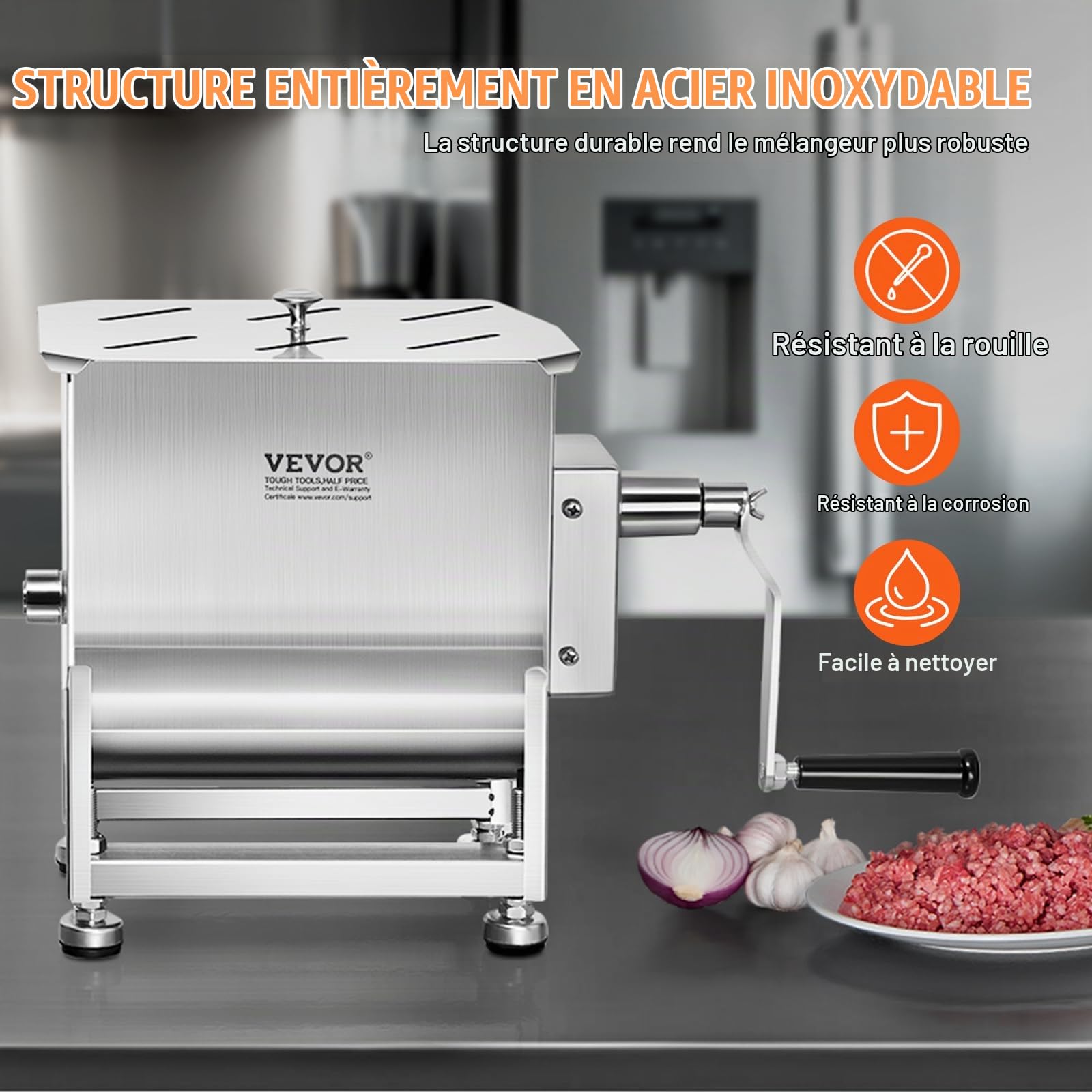 VEVOR Manual Meat Mixer, Meat Processing Equipment with 40L Tank, Stainless Steel Sausage Meat Mixing Machine with Lid and Handle for Ground Beef