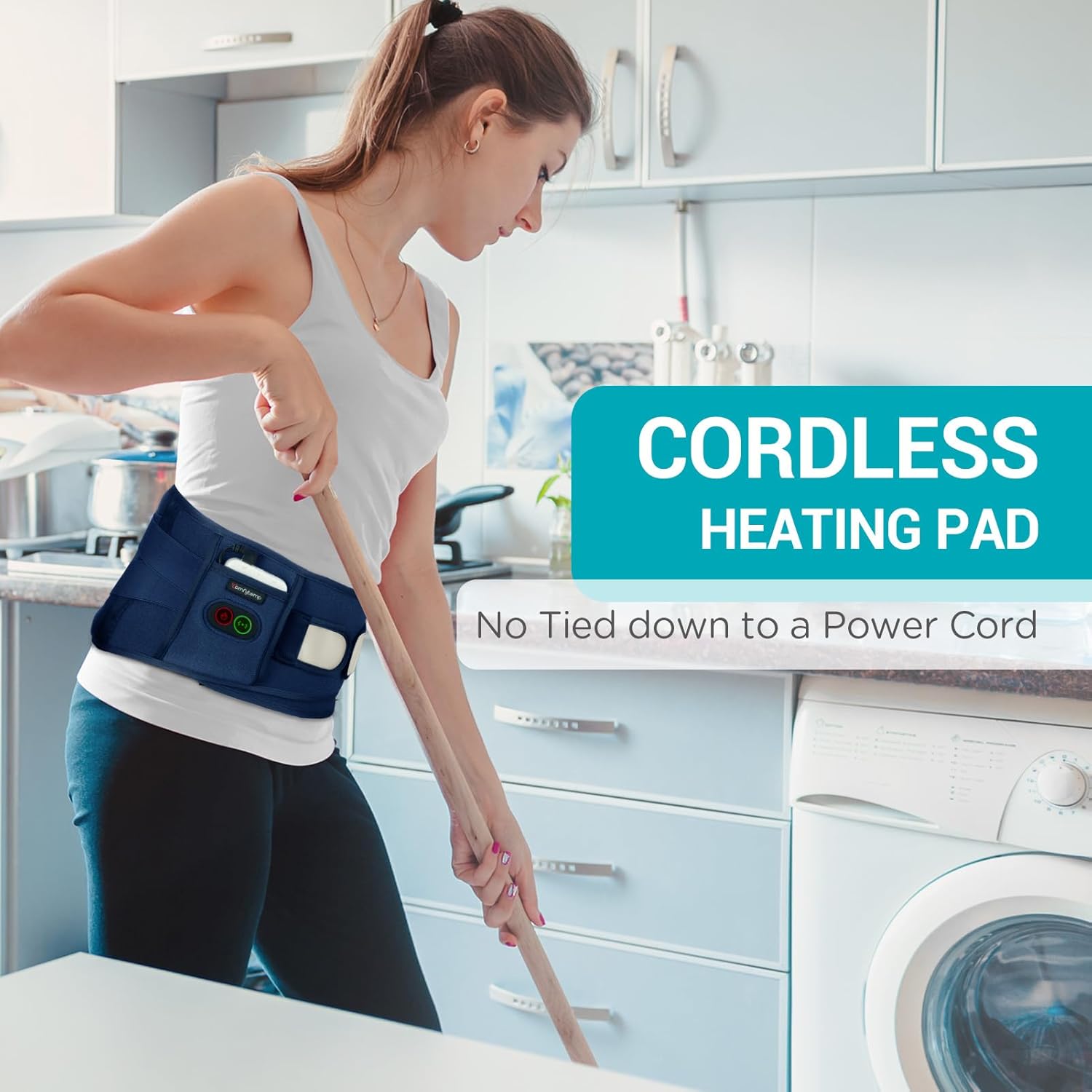 Comfytemp Cordless Heating Pad with Massager for Back, Portable Lower Back Massager FSA Eligible HSA Rechargeable Wireless Electric, Birthday Gifts for Women Men Mom Dad Seniors 3 Heat 30Auto-Off Blue - Image 2