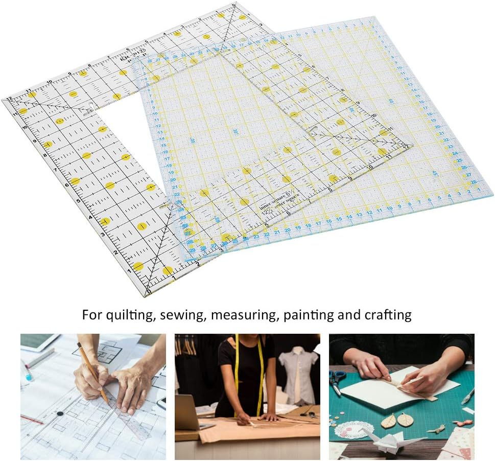 Tyenaza 2Pcs Quilting Ruler, Transparent Square Quilting Rulers Double Colored Grid Lines Laser Cut Acrylic Quilters Ruler DIY for Measuring Sewing Embroidery Supplier