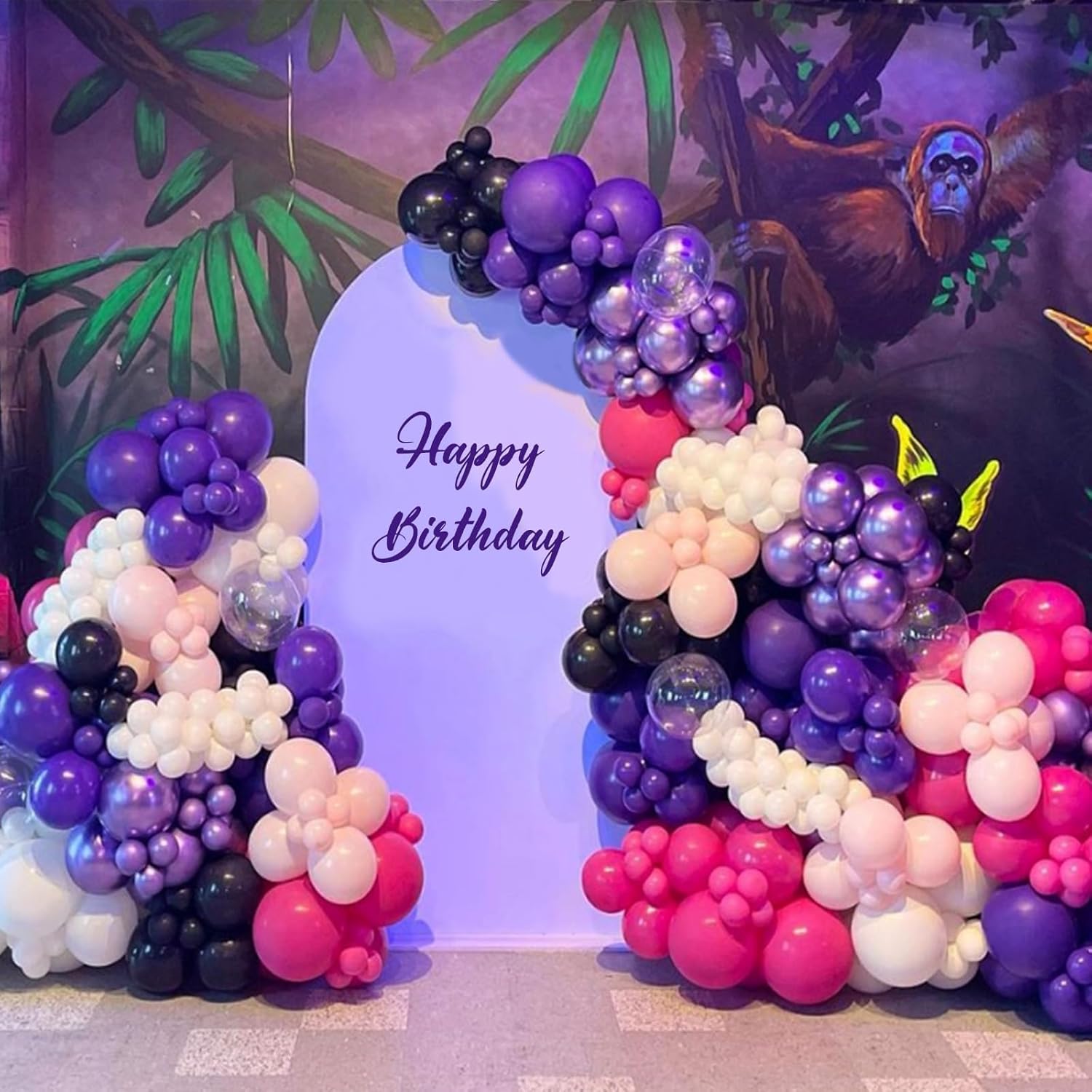 Purple Pink Balloons, 12 Inchs Black Pink Purple Metallic Purple Balloons, Pink and Black Birthday Balloons for Birthday Party Baby Shower Wedding Decorations