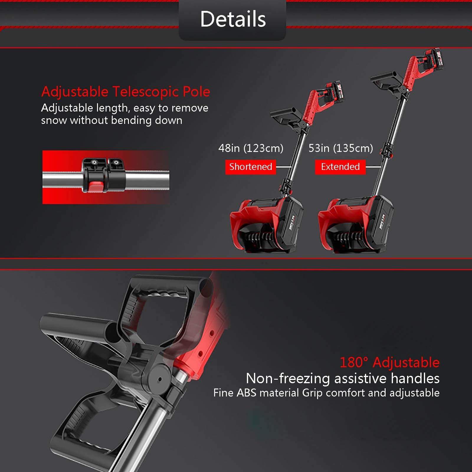 Lanzanieves Retráctil, Pala Quitanieves Eléctrica con Empuñadura Auxiliar Ajustable, Doble Interruptor De Seguridad, Escaleras, Porches, Terrazas o Pasarelas(Two Batteries)