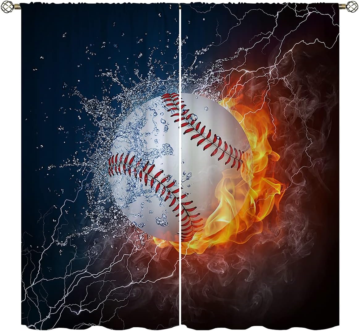 Baseball Blackout Curtains Home Decor,American Flag Professional Grand Arena Stadium League Rod Pocket Thermal Insulated Drapes Darkening Window Curtain for Girls Boy Bedroom Living Room 42 x 63 Inch