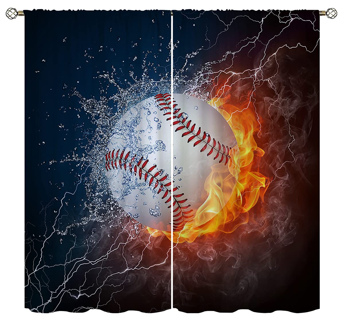 Baseball Blackout Curtains Home Decor,American Flag Professional Grand Arena Stadium League Rod Pocket Thermal Insulated Drapes Darkening Window