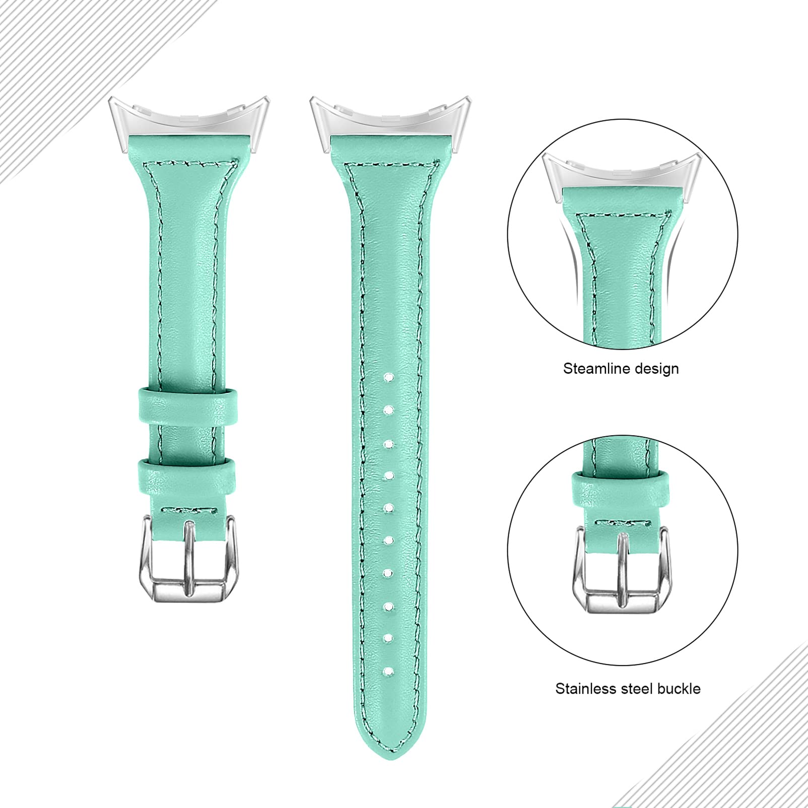 Bracelet de rechange fin en cuir véritable compatible avec Google Pixel Watch 2022 (abricot)