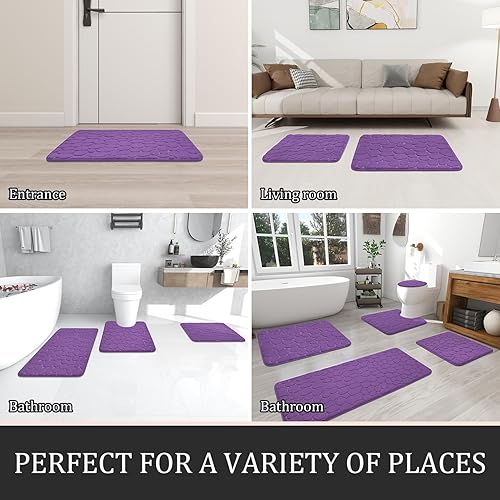 Miniatura 6 de YIHOUSE Juego de 2 alfombras de baño de espuma viscoelástica de adoquines, extra gruesas, antideslizantes, absorbentes de agua, lavables, color