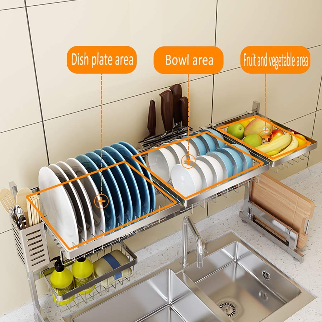 Escurridor para fregadero de cocina, diseño que ahorra espacio, 85 x 32 x 52 cm, ideal para secar platos, fácil de limpiar, solución de almacenamiento resistente para artículos esenciales de cocina