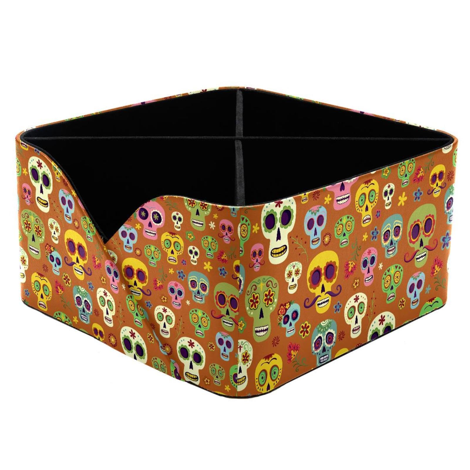 KengjuTesu Day of the Dead Mexican Sugar Skulls Pattern Desktop Organizer Pen Holder, Rectangular Pencil Cup for Office, Study and Makeup Stations