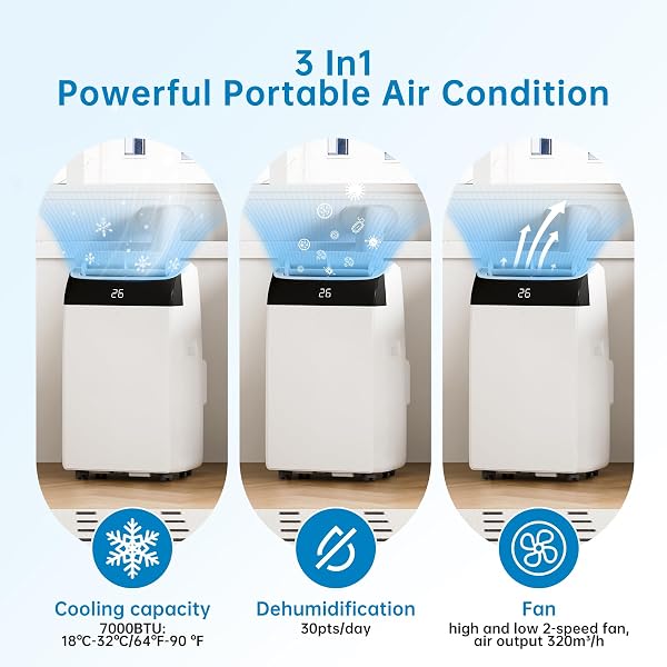 Climatiseur Mobile Silencieux 12000 BTU Climatiseur Portable sans Unité Extérieure,Écologique R290,Climatisation Mobile 4 Fonctions Refroidissement/Déshumidification/Ventilation/Suivi - 5