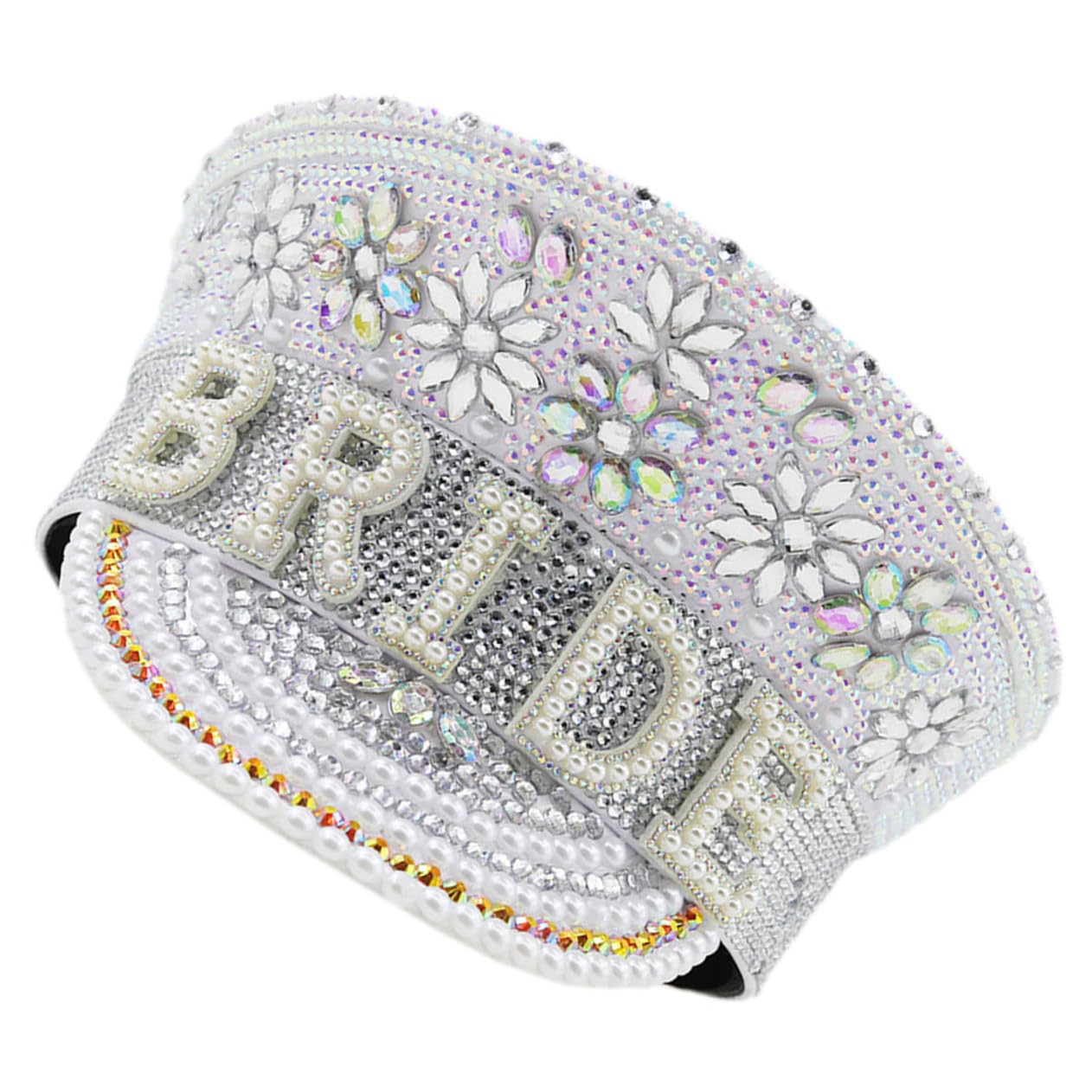 Sombrero para Novia Gemas de Imitación, Gorro Ajustable de Fiesta para Despedida de Soltera y Accesorios para Boda, Adecuado para Playa y Eventos Obsequios