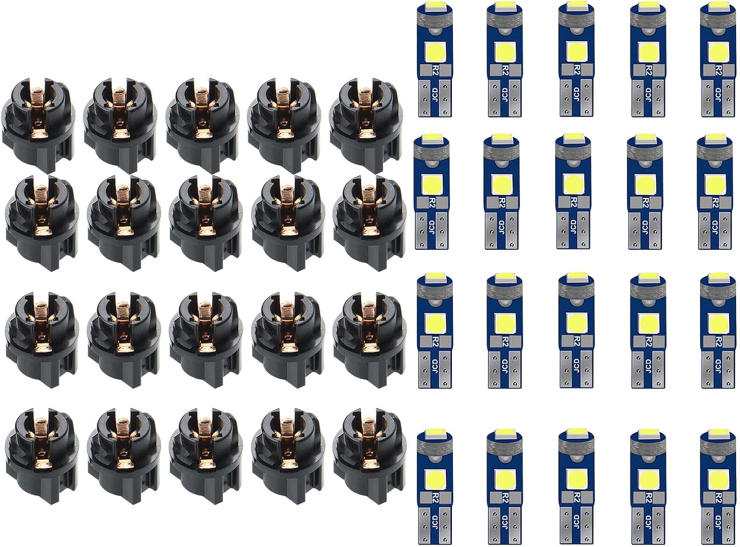 20PCS 74 LED Bulb Dash Lights Super Bright, T5 37 74 Wedge LED Bulb with PC74 PC37 Twist Lock Socket, Replacement Instrument Panel Gauge Light Kits, Cluster Shift Indicator Bulbs (White)