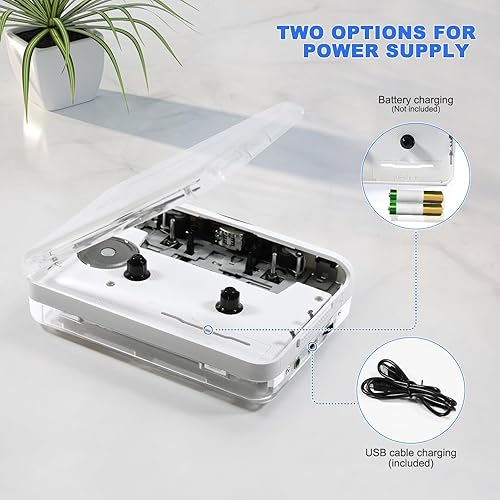 Miniatura 3 de Reproductor de cassette estéreo automático y transparente, movimiento de rueda de cobre frío integrado y auriculares, convertidor de cinta de casete