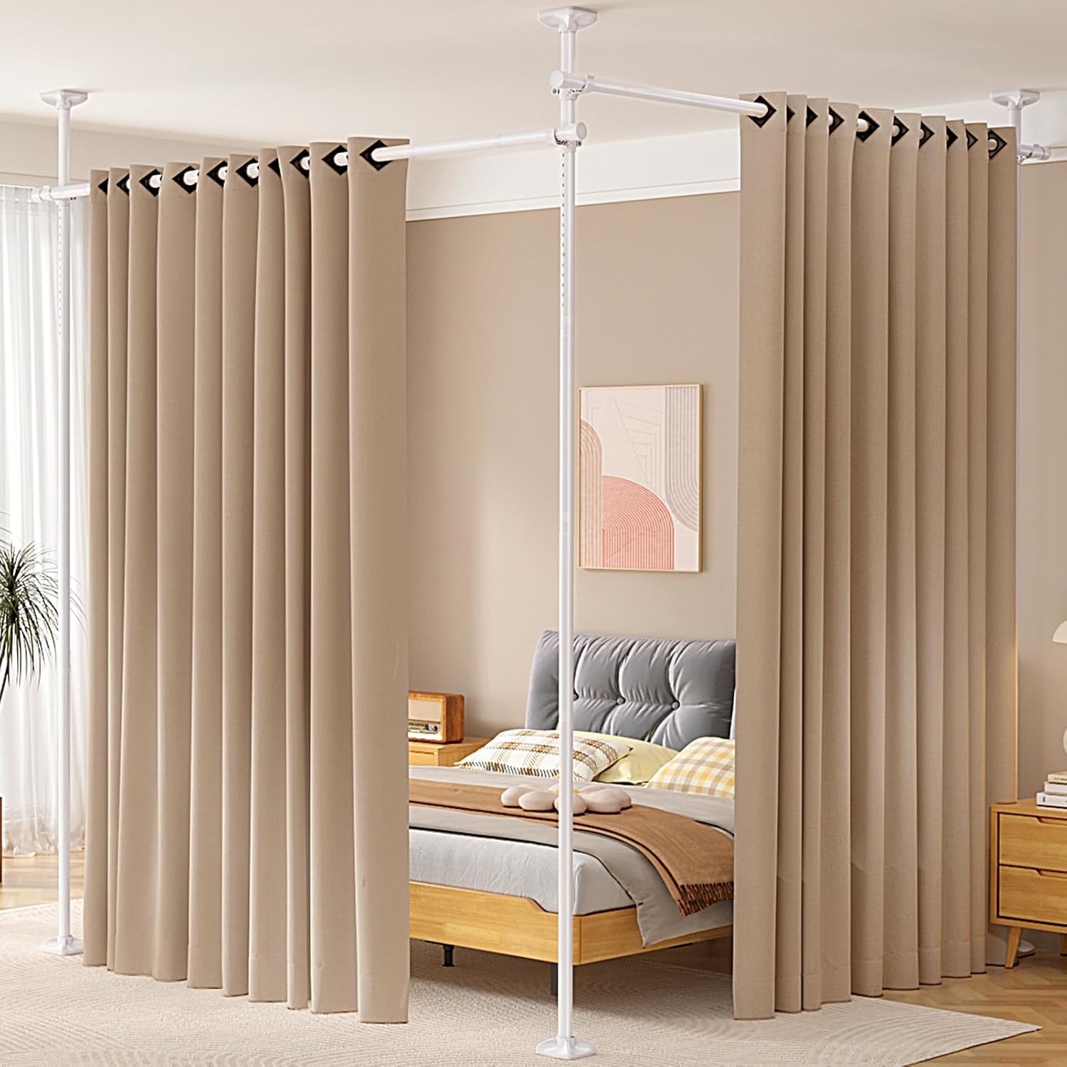 DAKEPOLE Stanza divisoria per paravento, 3 pezzi, asta per tende senza tenda, paravento flessibile, regolabile, divisorio o asta per tende, frangivista per soggiorno, camera da letto, larghezza 420 cm