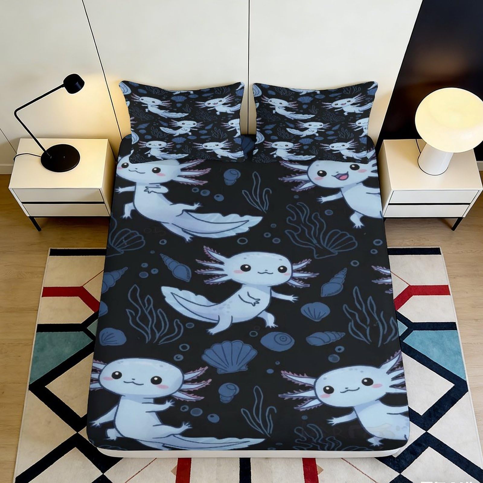 Jqzkxnhpbr Style-1 3D Printed Cute Axolotl Fitted Sheet Microfiber Soft Breathable Underwater Bed Cover For Bedroom Dorm Decor 90X200x25cm