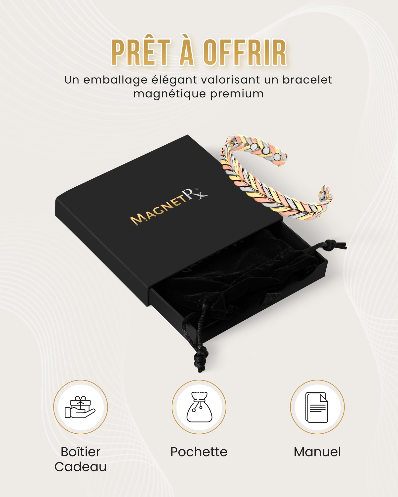 MagnetRX® Bracelet En Cuivre Tissé- 6 Aimants Puissant (3500 GAUSS Par Aimant) Bijou Aimanté En Cuivre - Manchette Réglable (Tri-color | M/L)