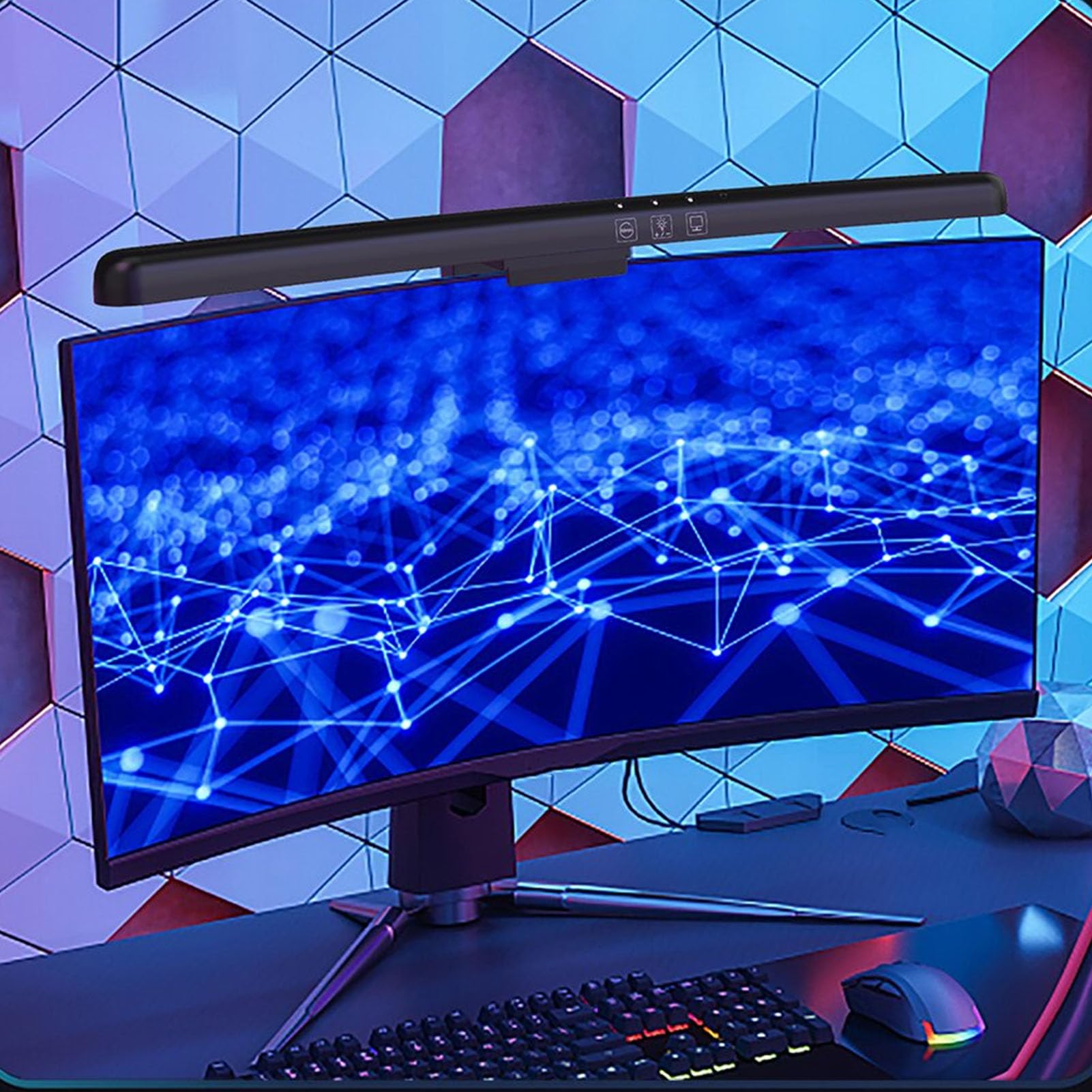 Barre Lumineuse de Moniteur Incurvée avec Télécommande sans Fil, Barre Lumineuse de Moniteur à Gradation Continue pour Le Soin des Yeux, 2950K-6100K et 185LM, Lampe D'écran LED