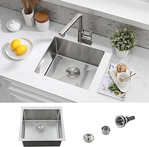 Miniatura 27 de Fregadero de cocina de 22 pulgadas para montaje inferior, fregadero de acero inoxidable de 22 x 16 pulgadas, calibre 18, hecho a mano, 8 pulgadas