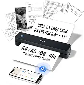 iDPRT Impressora portátil sem fio para viagens, impressora térmica 203DPI sem tinta pequena para uso doméstico, escritório, veículos, impressora Bluetooth móvel suporta cartas dos EUA de 21,6 cm x 28