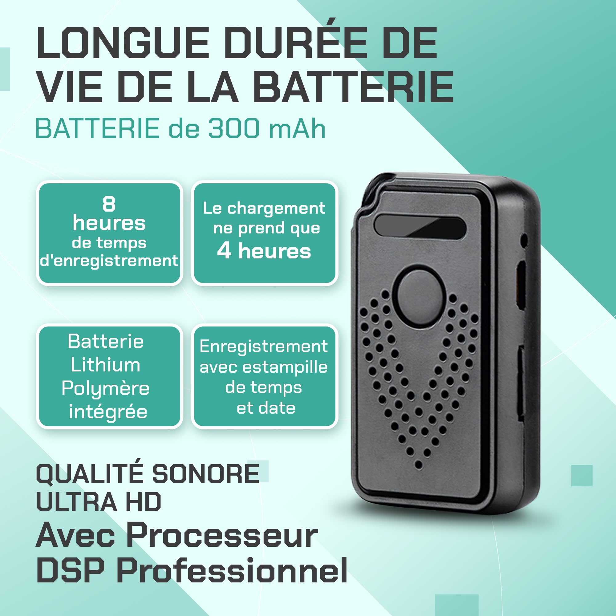Enregistreur Vocal numérique Professionnel WiFi | FlyRec SMT | 8 Go de Mémoire | Contrôle illimité de la Distance pour, Leçons et Mémos Vocaux - Enregistreur Audio avec Application Intelligente