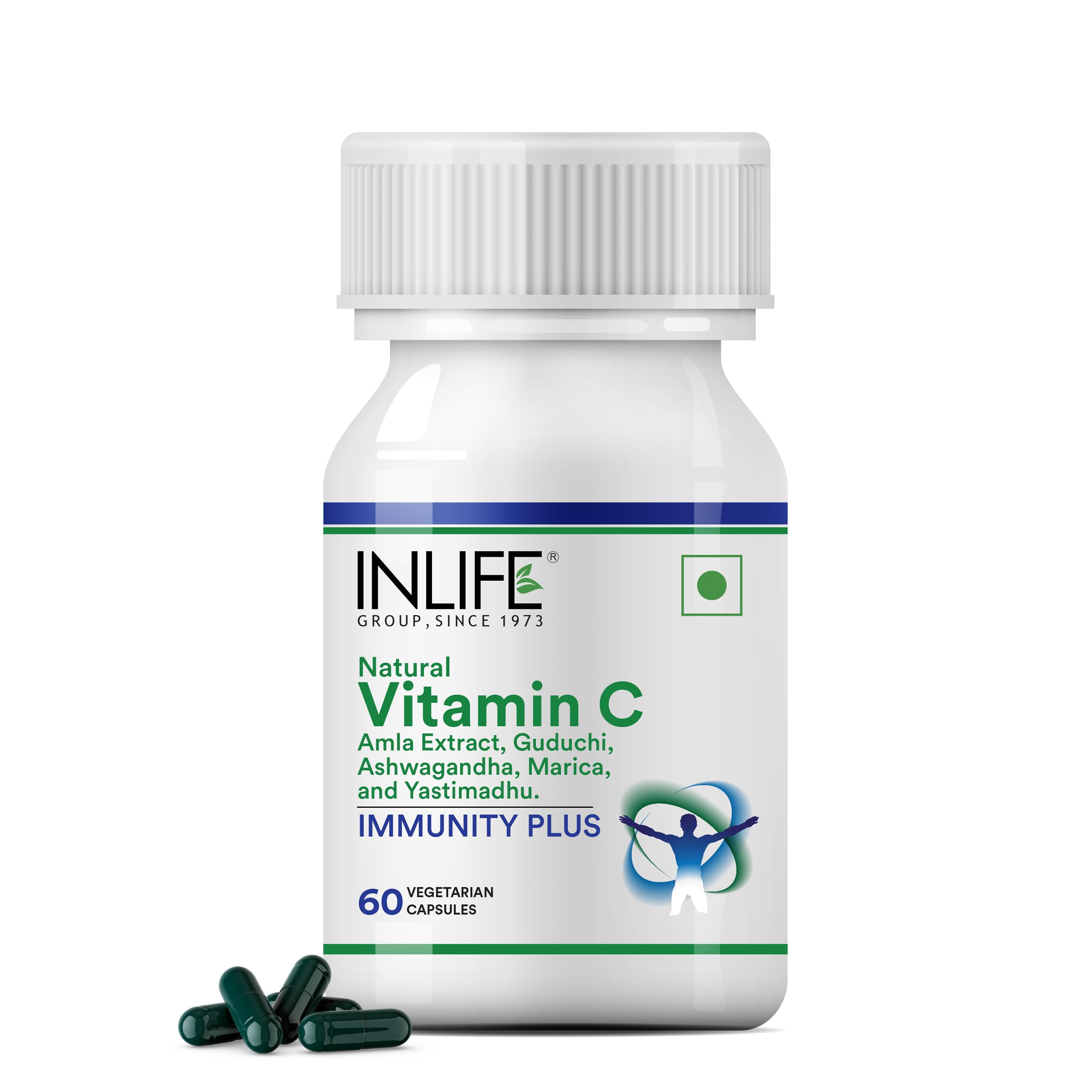 Immunity Plus Supplement Natural Vitamin C (Amla) Guduchi Ashwagandha Marica Licorice Ayurvedic Herbal Formula - 60 Vegetarian Capsules (Pack of 1)