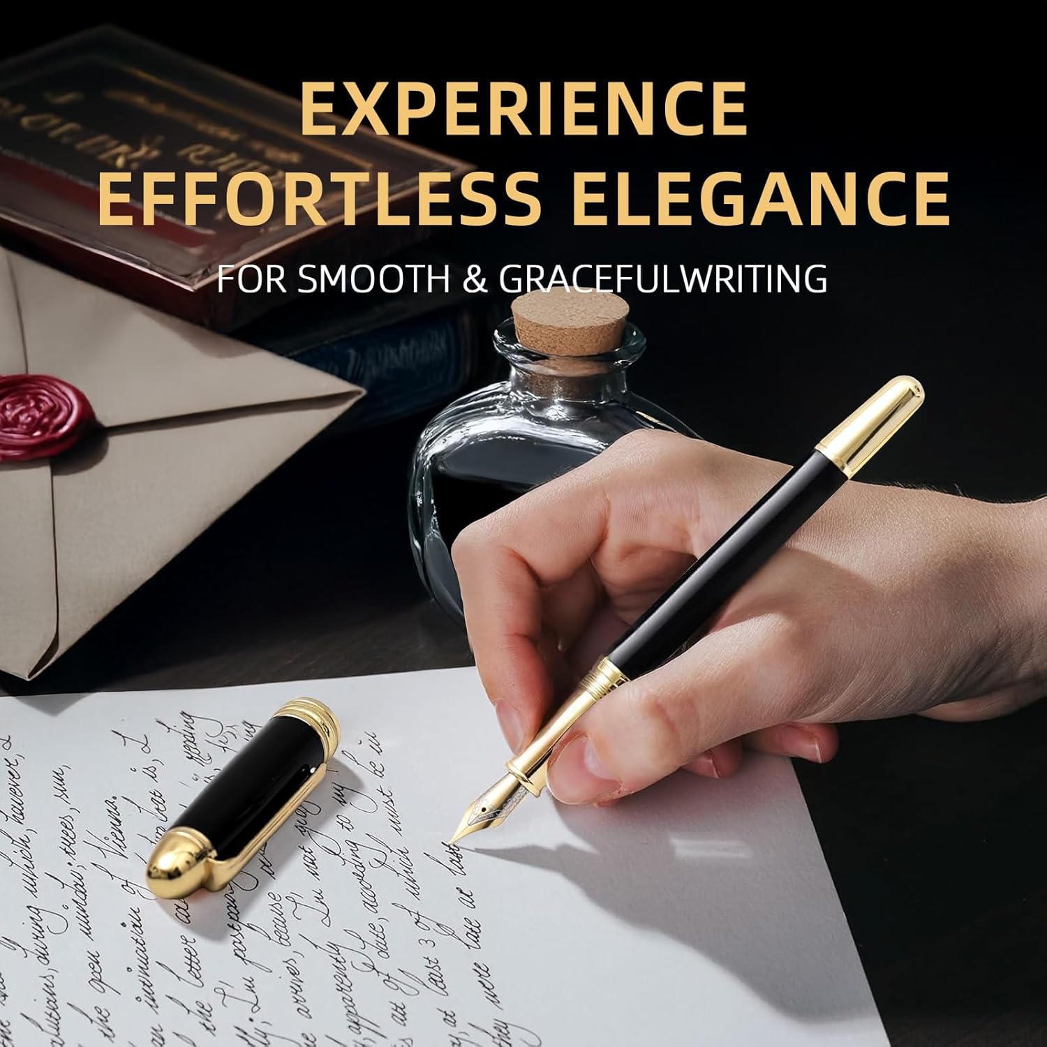 Luxury Fountain Pen Gift Set For Writing Smooth, Fine Nib, Includes Refillable Ink Converter &10 Black 3.4mm Ink Cartridges Metal Pen,Journaling Fancy Pen - Image 5