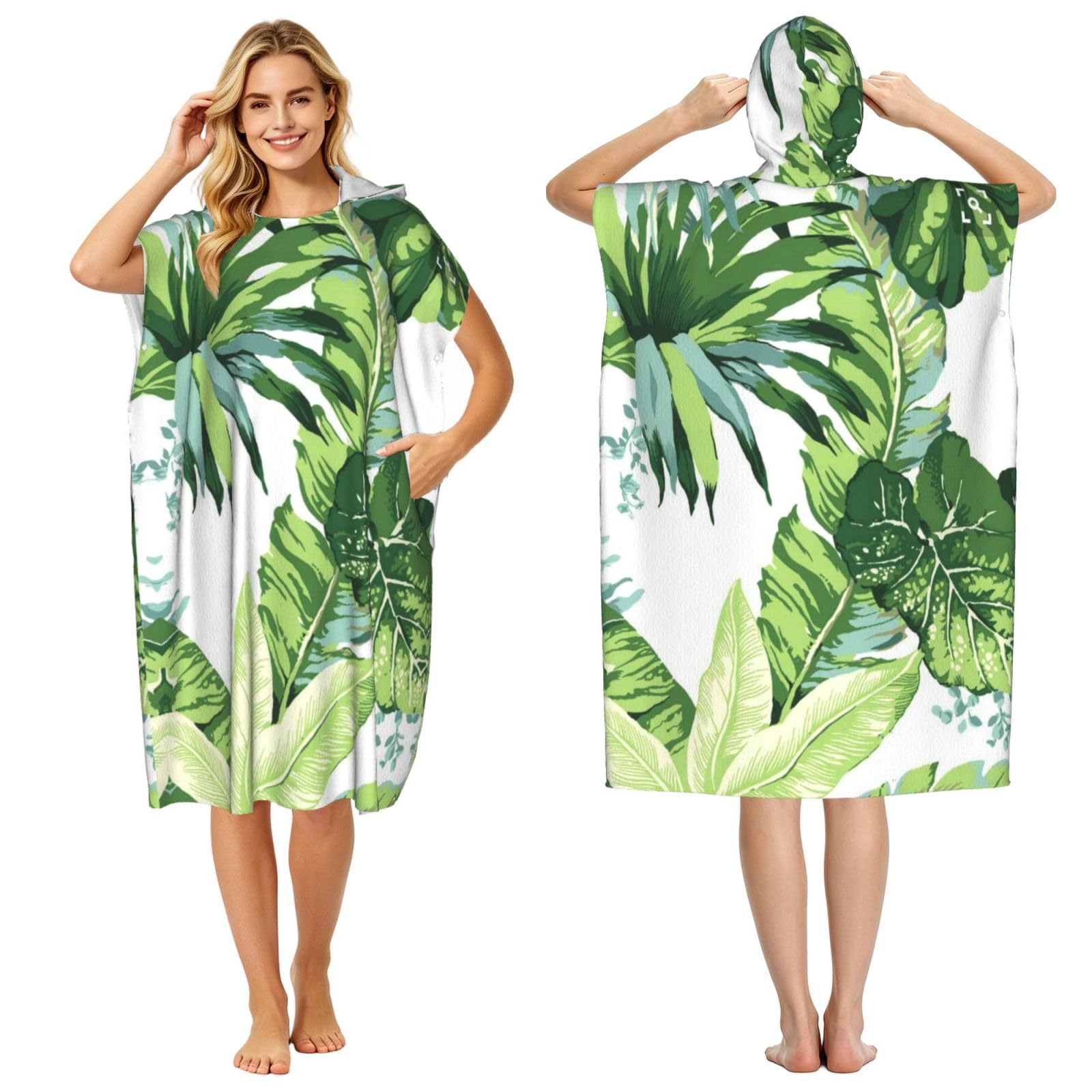 EZDLOWVBA Cute Banana Leaves Print Hooded Poncho Microfiber Beach Towel,Adult Women & Men Changing Robe,Lightweight Summer Surf Swim Bath Poncho Towel