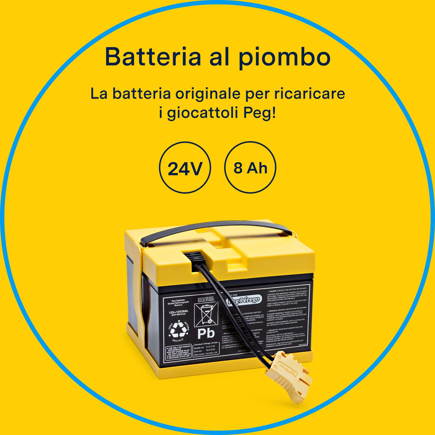 PEG Batteria 24V/8Ah - Ricambio Originale Ricaricabile per Veicoli Elettrici Peg Perego