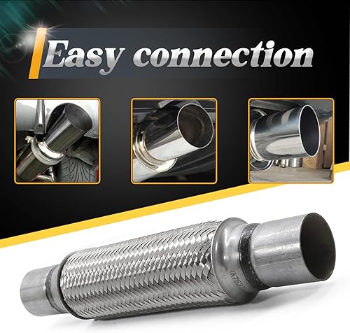 Miniatura 12 de Tubo flexible de escape, 2 x 8 x 12 pulgadas de longitud total, tubo flexible de doble trenza de acero inoxidable resistente 1 paquete