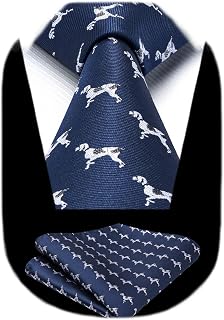 HISDERN Ties for Men Classic Animal Tie and Pocket Square Set Jacquard Woven Silk Neckties Handkerchief Wedding Party