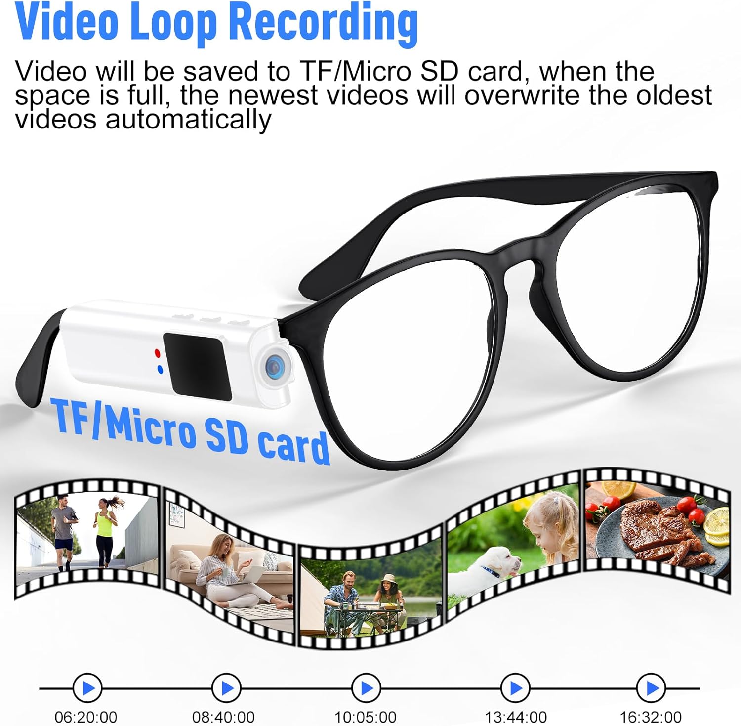 Hands Free Clip On POV Sports Camera 110 Degree 2.7K HD, WiFi Mini Body Camera for Glasses with Live View, Cycling Fishing Vlog Recorder, Kids Pets Daily Recording, Includes 16GB Card(White)