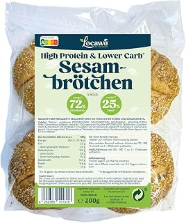 Locawo High Protein & Low Carb Sesambrötchen | Proteinbrötchen | Eiweißbrötchen | Voller Weizengeschmack | Vegan | ideal für eine eiweißreiche, kalorien- und zuckerreduzierte Ernährung